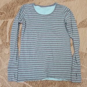 lululemon athletica Gray and Light Blue Striped Long Sleeve Tee
